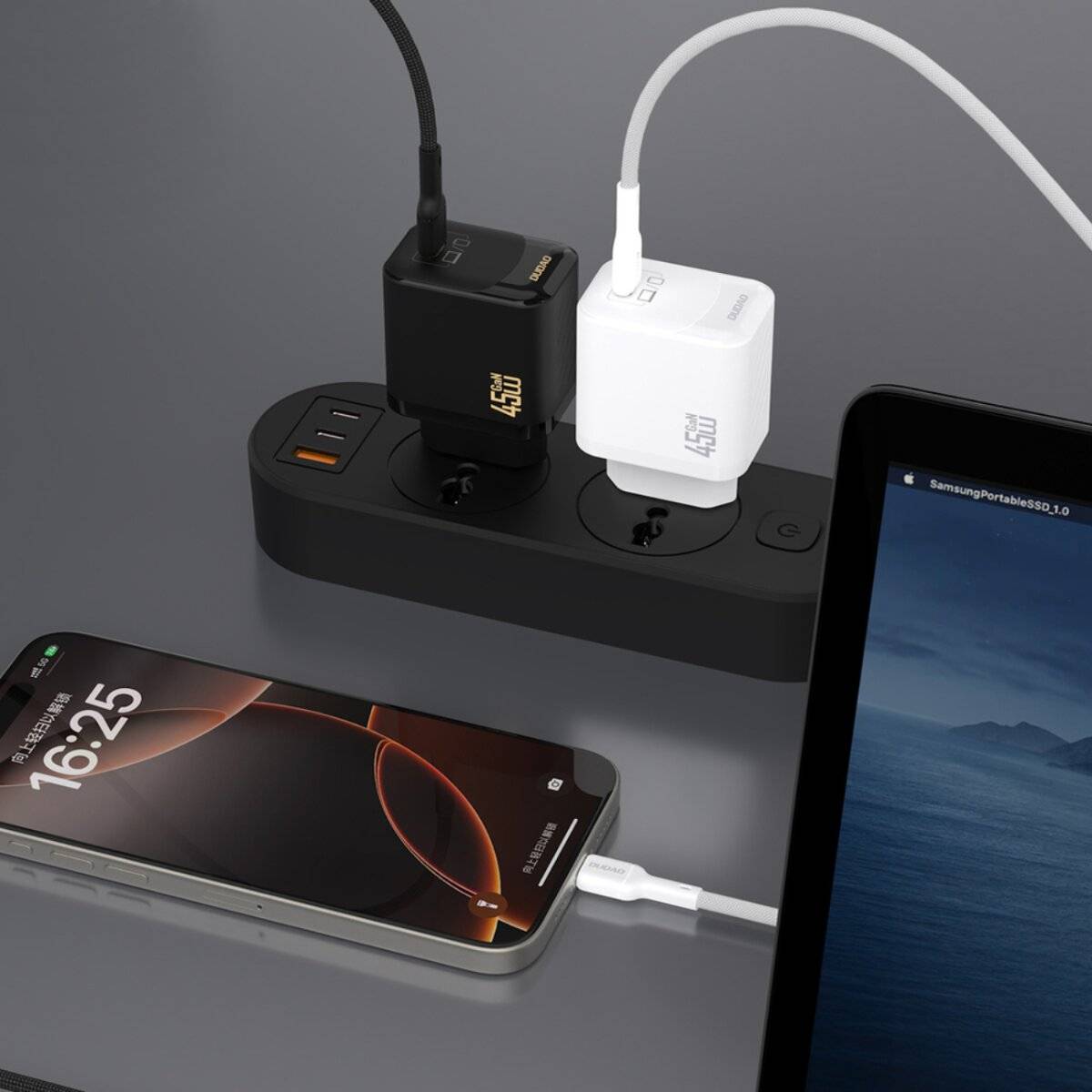 Dudao A28C 45W GaN Wandladegerät + USB-C Kabel – Schwarz