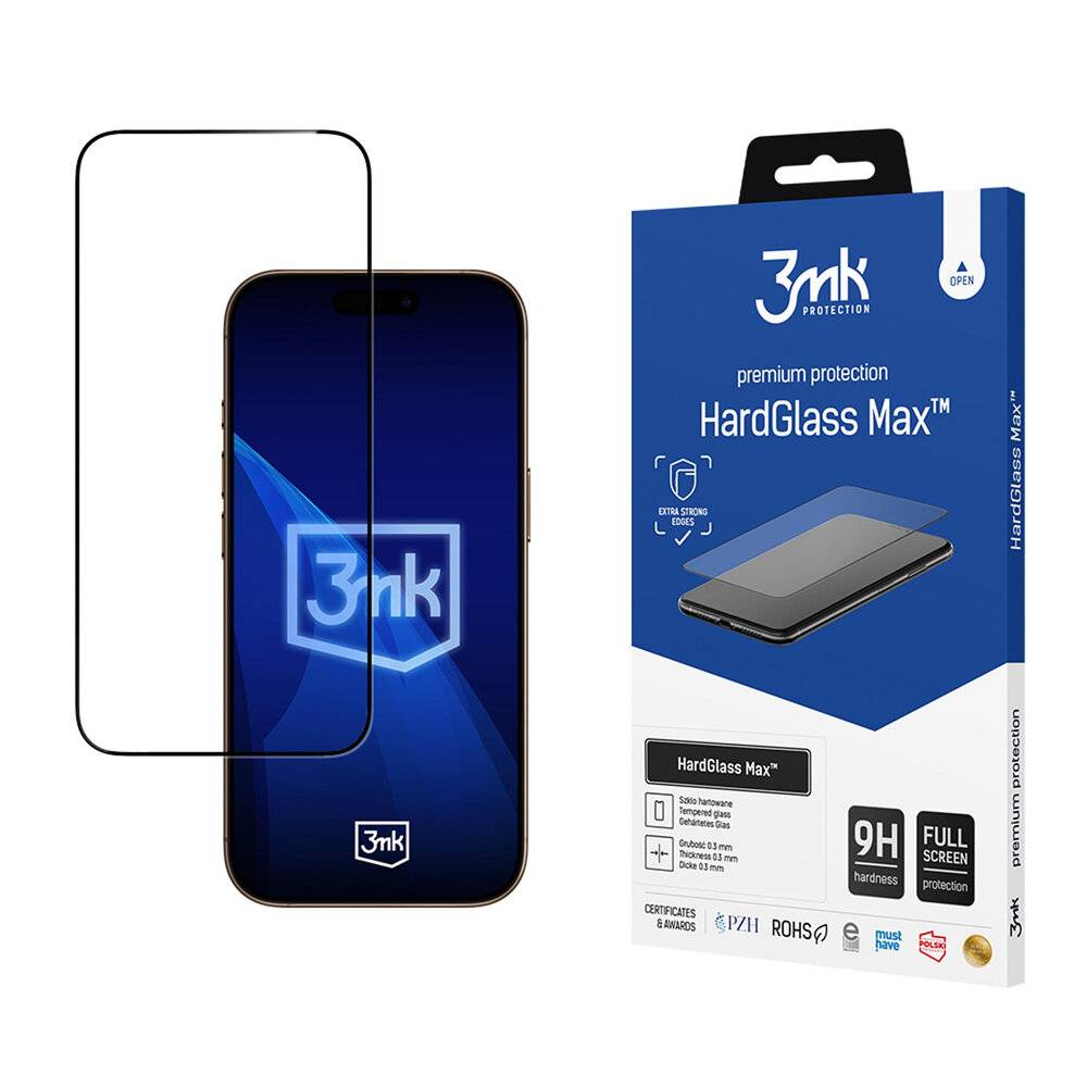 Verstärktes 3mk HardGlass Max Black Tempered Glass Apple iPhone 17 Pro