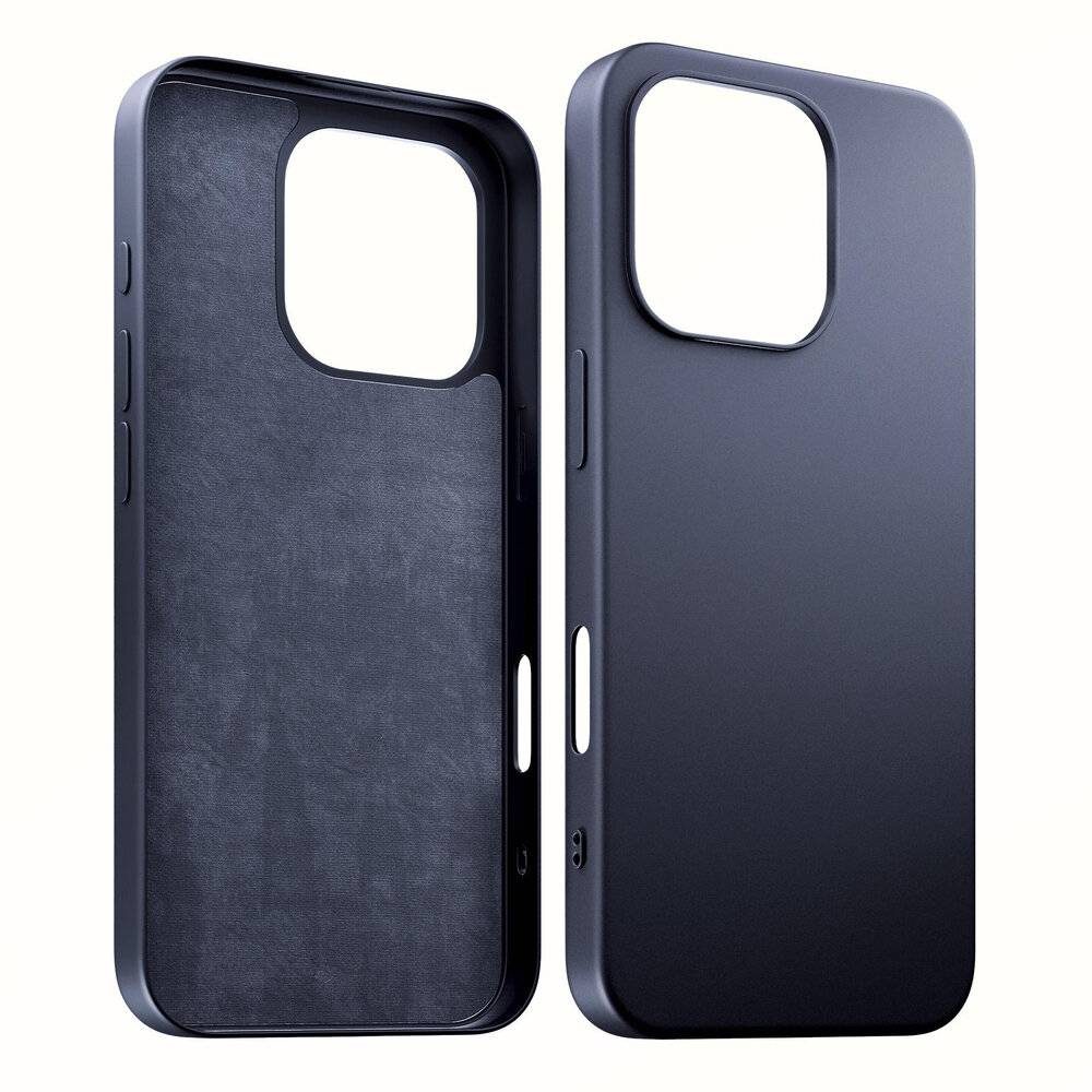 Ein Smartphone mit einer transparenten Hülle ist von schwebenden weißen Federn umgeben, die Leichtigkeit und Eleganz vor einem blauen Hintergrund suggerieren.