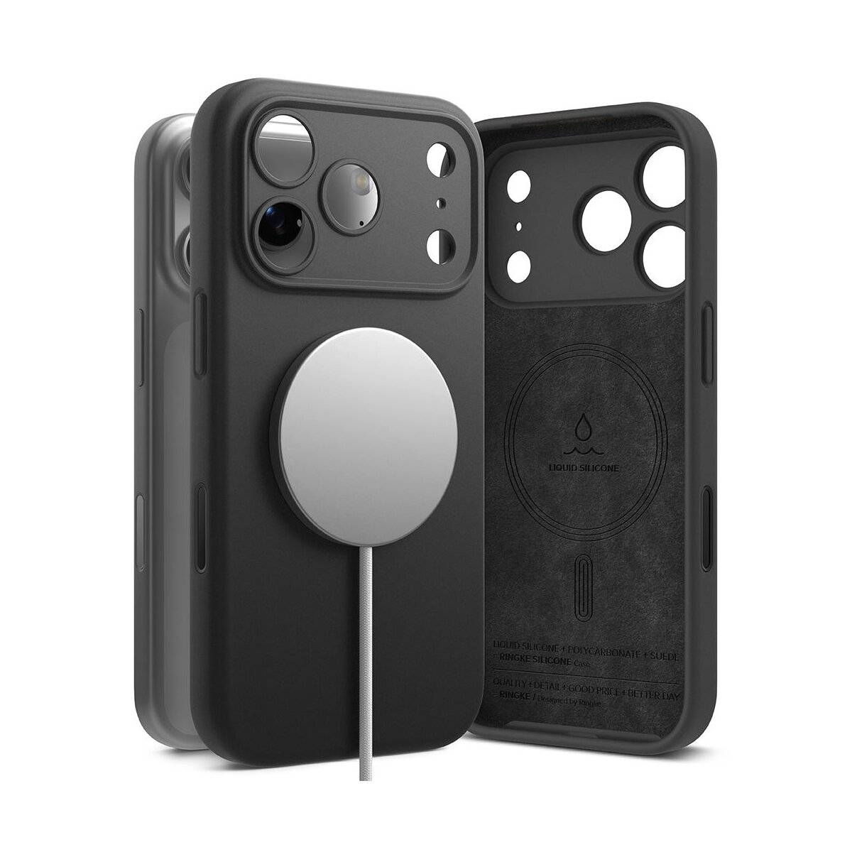 Ringke Silikon Magnetische magnetisch Hülle Kompatibel mit iPhone 17 Pro Max Schwarz