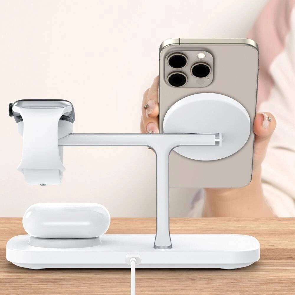 Tech-Protect QI15W-A45 3in1 kabelloses Ladegerät MagSafe Apple -Geräte – Weiß