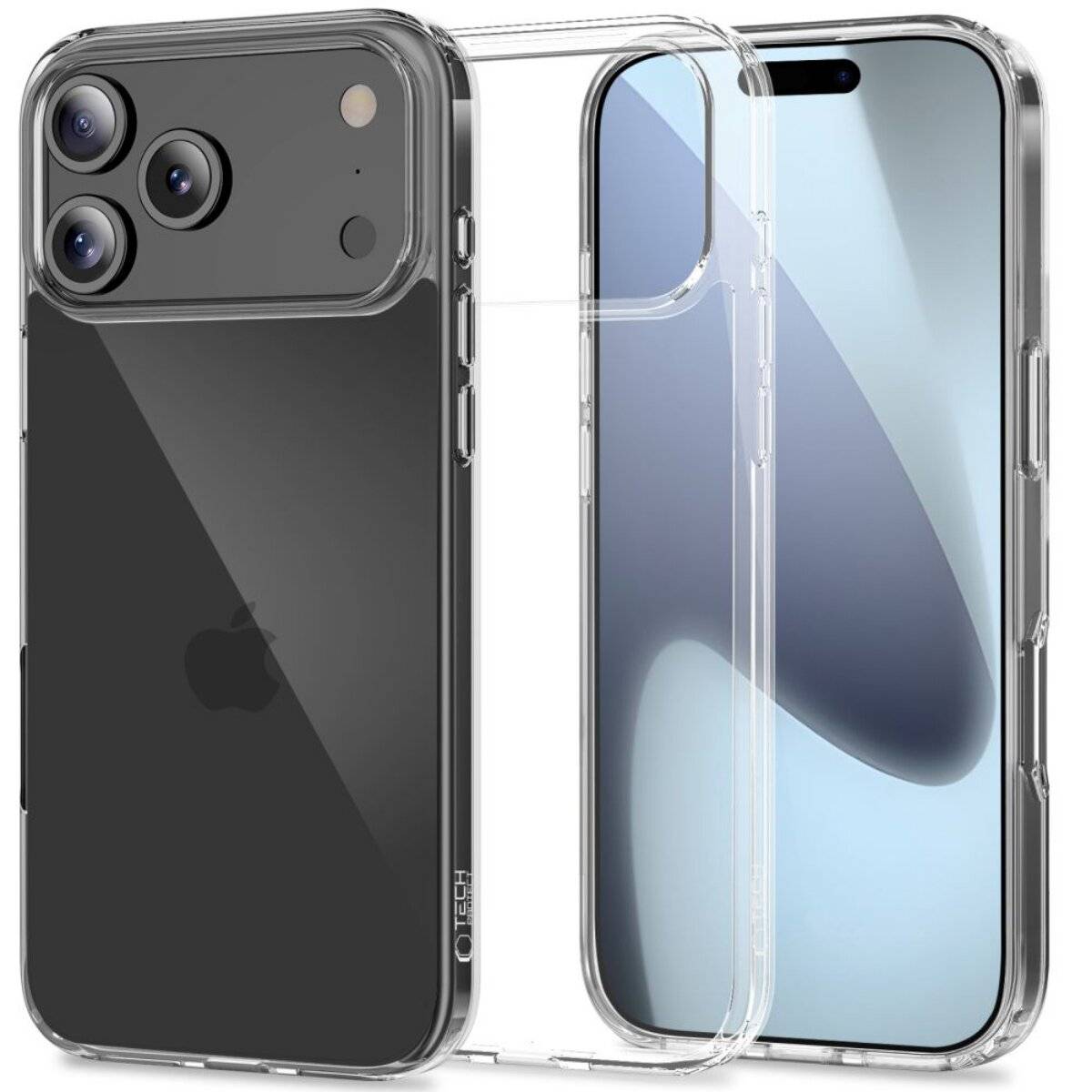 Ein transparentes Handyhülle für ein Smartphone, das sein schützendes Design und präzise Aussparungen für Tasten und Kameraobjektive präsentiert.