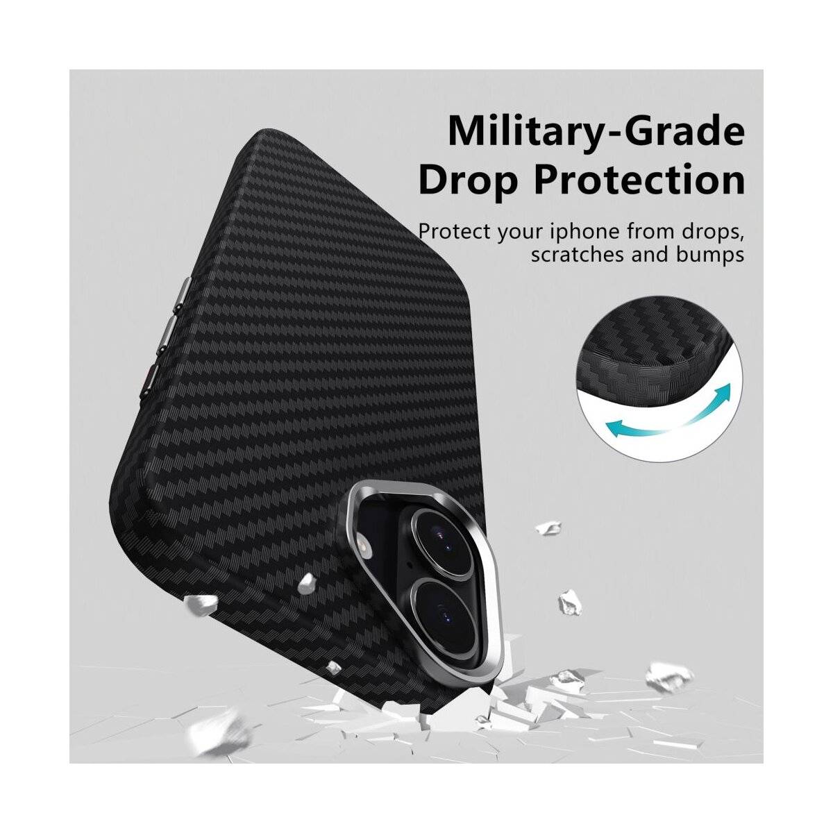 Tech-Protect Ion Carbon MagSafe Hülle iPhone 17 - Schwarz Silber
