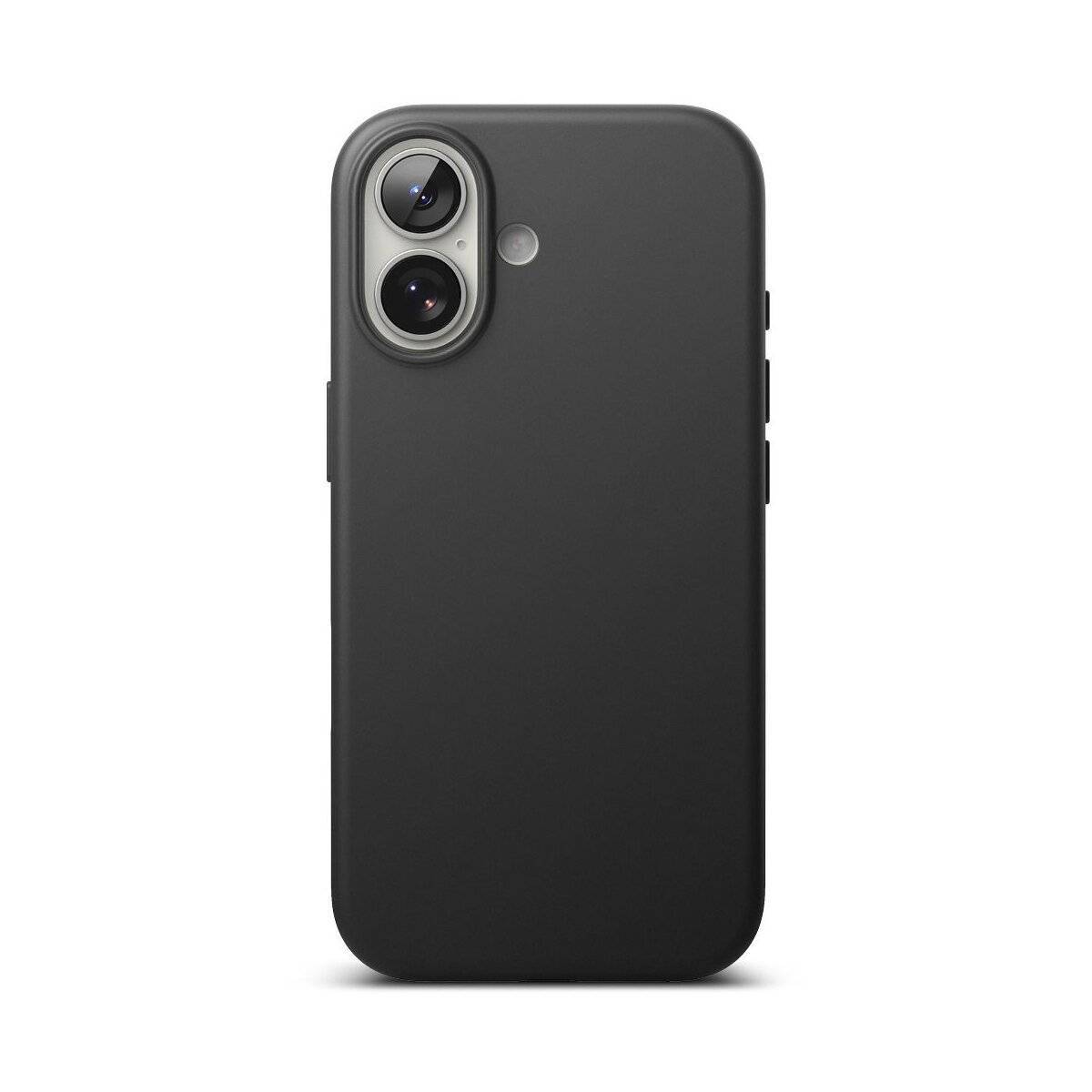 Ein schwarzes Smartphone mit zwei rückwärtigen Kameras und einem kleinen Blitz daneben, vor einem weißen Hintergrund angezeigt.
