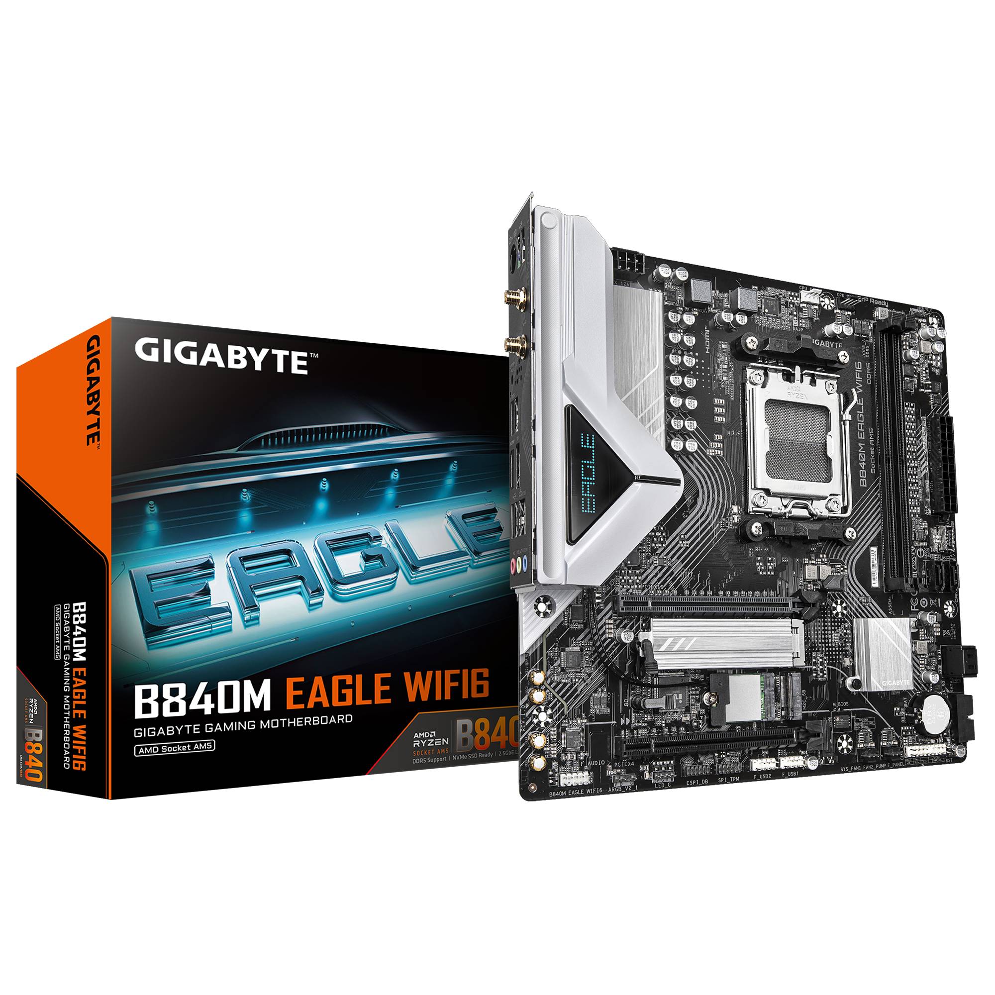 Gigabyte B840M EAGLE WIFI6 - Motherboard - micro ATX - Socket AM5 - AMD B840 Chipsatz - USB-C 3.2 Gen 1, USB 3.2 Gen 1 - Wi-Fi 6, Bluetooth, 2.5