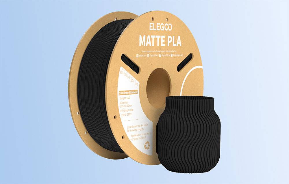 Elegoo PLA Matte Filament, Schwarz, 1,75 mm, 1 kg Spule