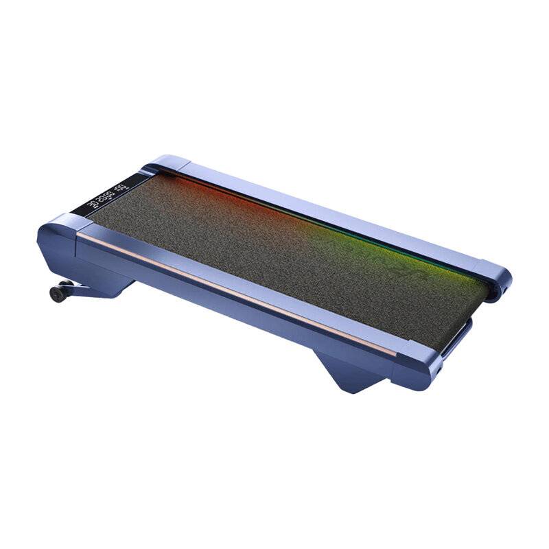 Ein kompaktes blau-schwarzes Laufband mit digitaler Anzeige, das ein schlankes Design und eine minimalistische Struktur für die Nutzung zu Hause oder im Büro bietet.