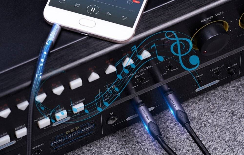 Audiokabel Miniklinke 3,5mm auf 2x Klinke 6,35mm Stecker Vention BARHL 10m