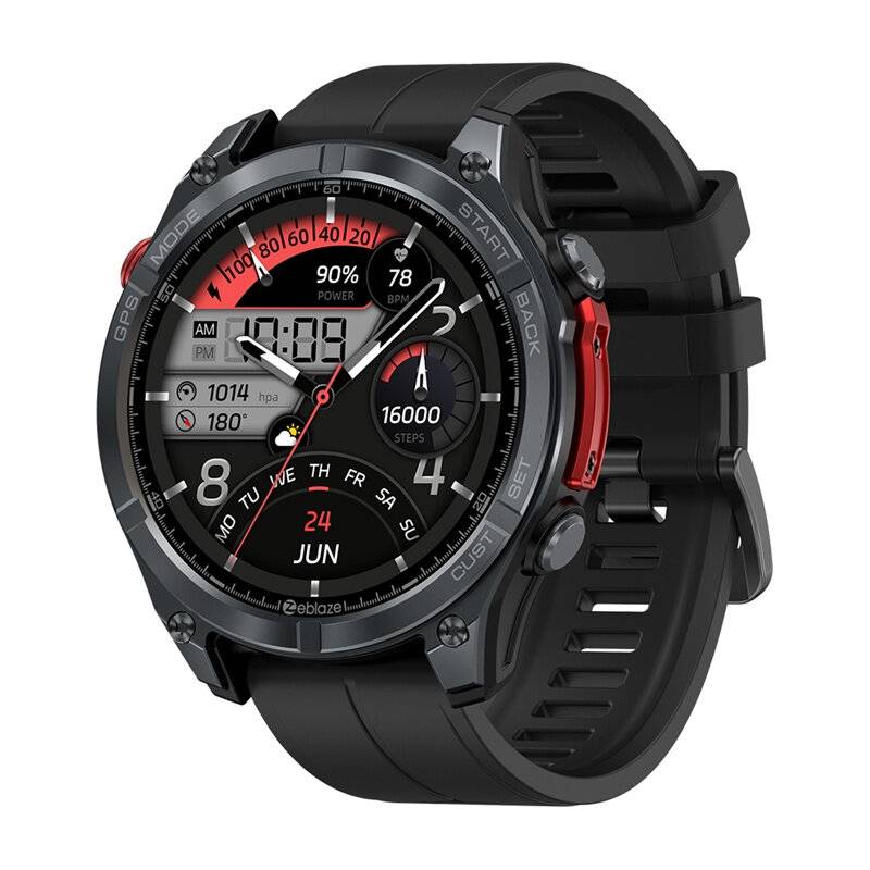 Zeblaze Stratos 4 Smartwatch, 1,43 Zoll AMOLED, GPS, MIL-STD-810H, IP69K, Schwarz