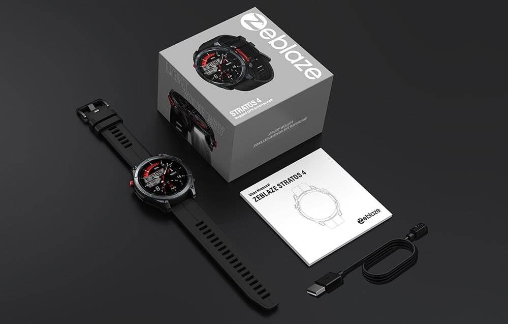 Eine Smartwatch mit der Bezeichnung „Ebblaze Stratos 4
