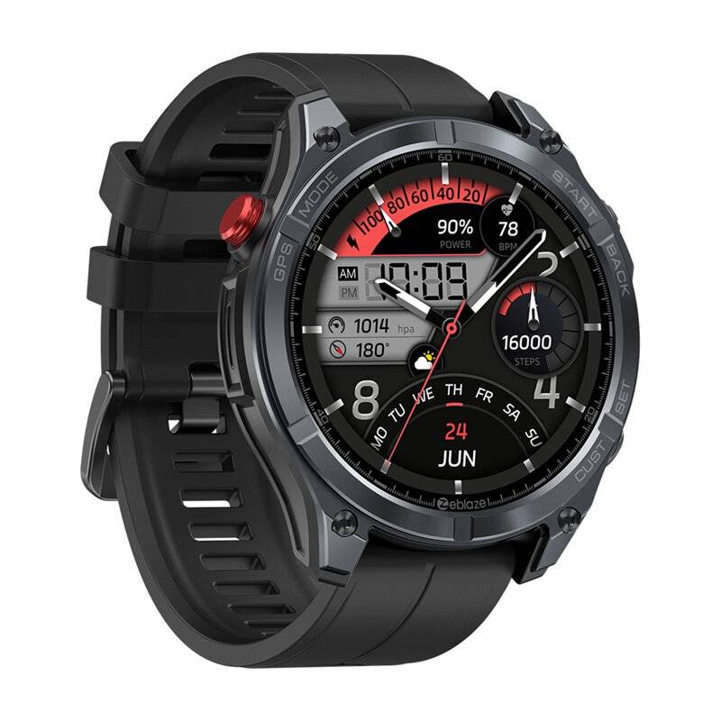 Zeblaze Stratos 4 Smartwatch, 1,43 Zoll AMOLED, GPS, MIL-STD-810H, IP69K, Schwarz