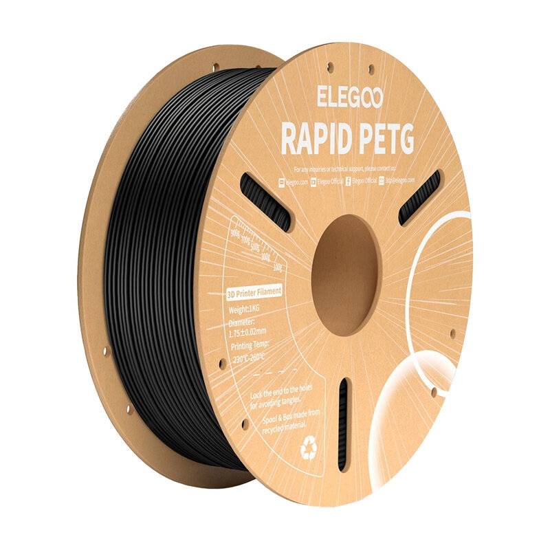 ELEGOO Rapid PETG Filament, Schwarz, 1.75 mm, 1 kg, bis 600 mm/s Druckgeschwindigkeit