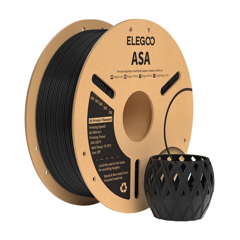 Elegoo ASA Filament, Schwarz, 1.75 mm, 1 kg, UV- & witterungsbeständig