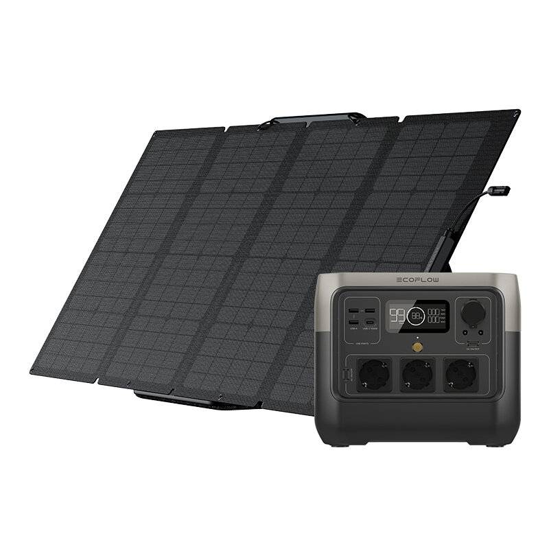 Satz: EcoFlow River 2 Pro Kraftwerk + 160W Photovoltaik-Panel.