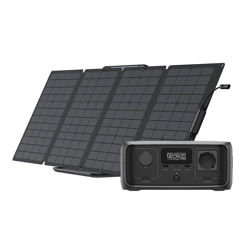 Satz: EcoFlow River 3 USV-Station + 110W-Photovoltaik-Panel.
