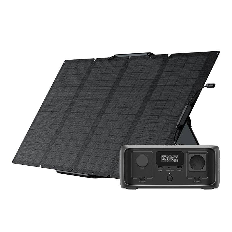 Satz: EcoFlow River 3 USV-Station + 160W-Photovoltaik-Panel.
