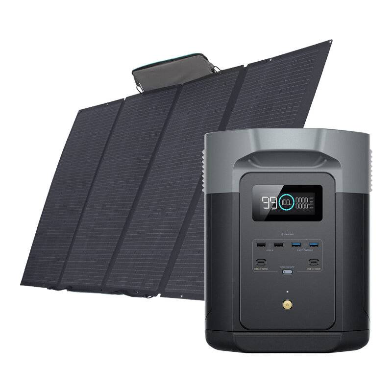 Satz: EcoFlow Delta 2 Max Kraftwerk + 400W Photovoltaik-Panel.