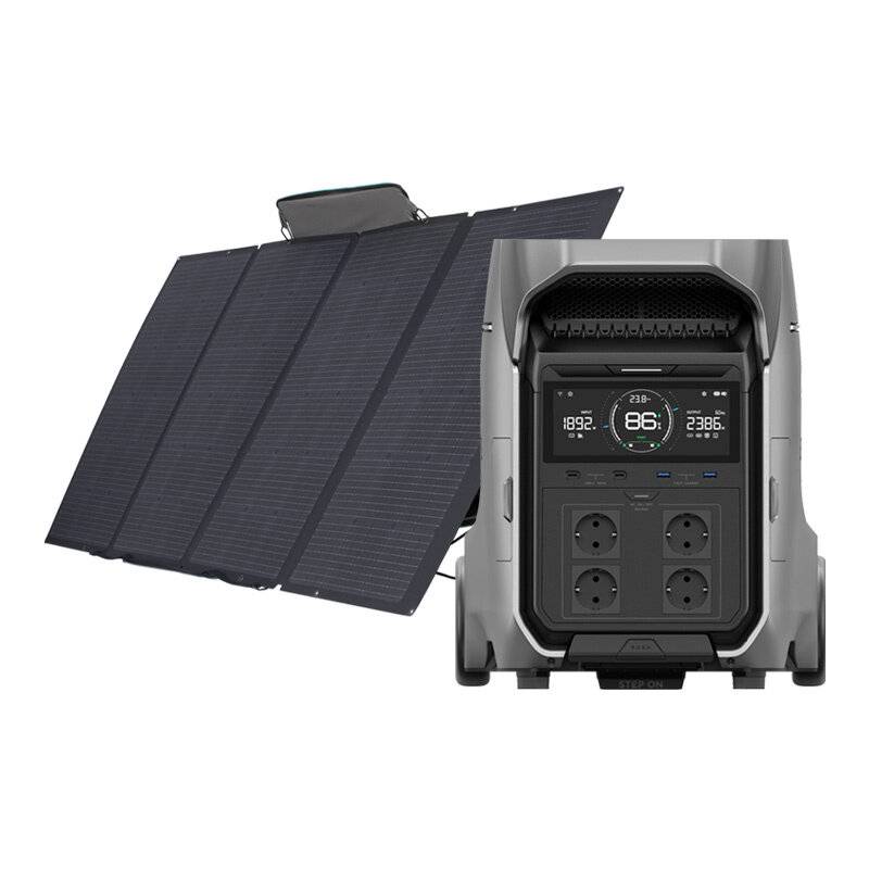 Satz: EcoFlow Delta Pro 3 Kraftwerk + 400W Photovoltaik-Panel.