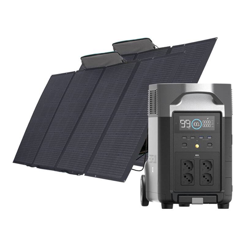 Satz: EcoFlow Delta Pro Kraftwerk + 2x 400W Photovoltaik-Panel.