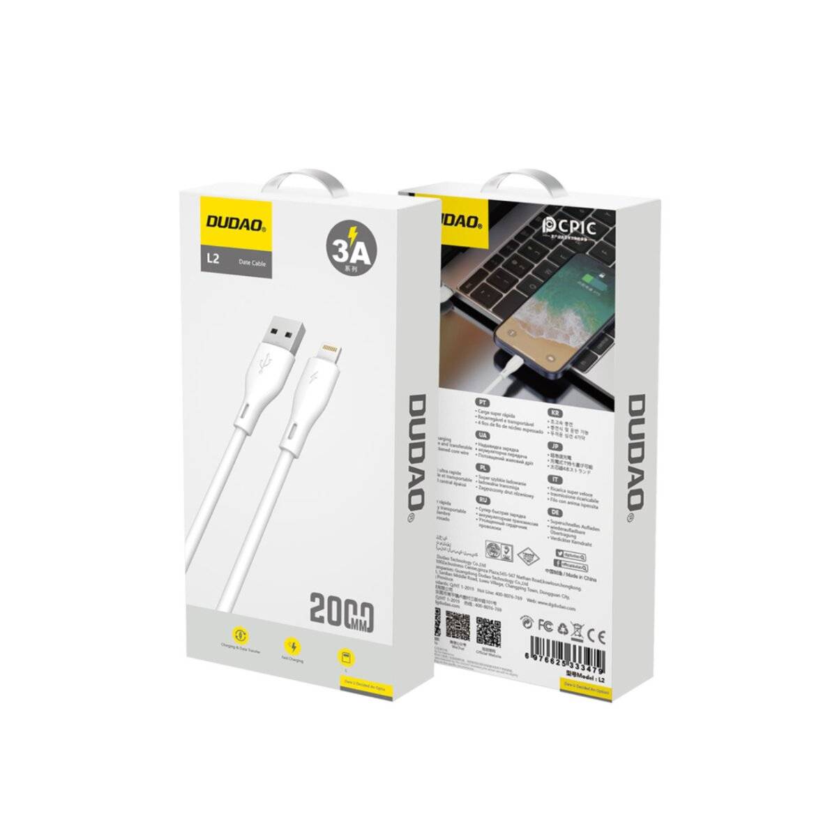 Dudao L2L USB-A / Lightning 3A Kabel 2m - Weiß