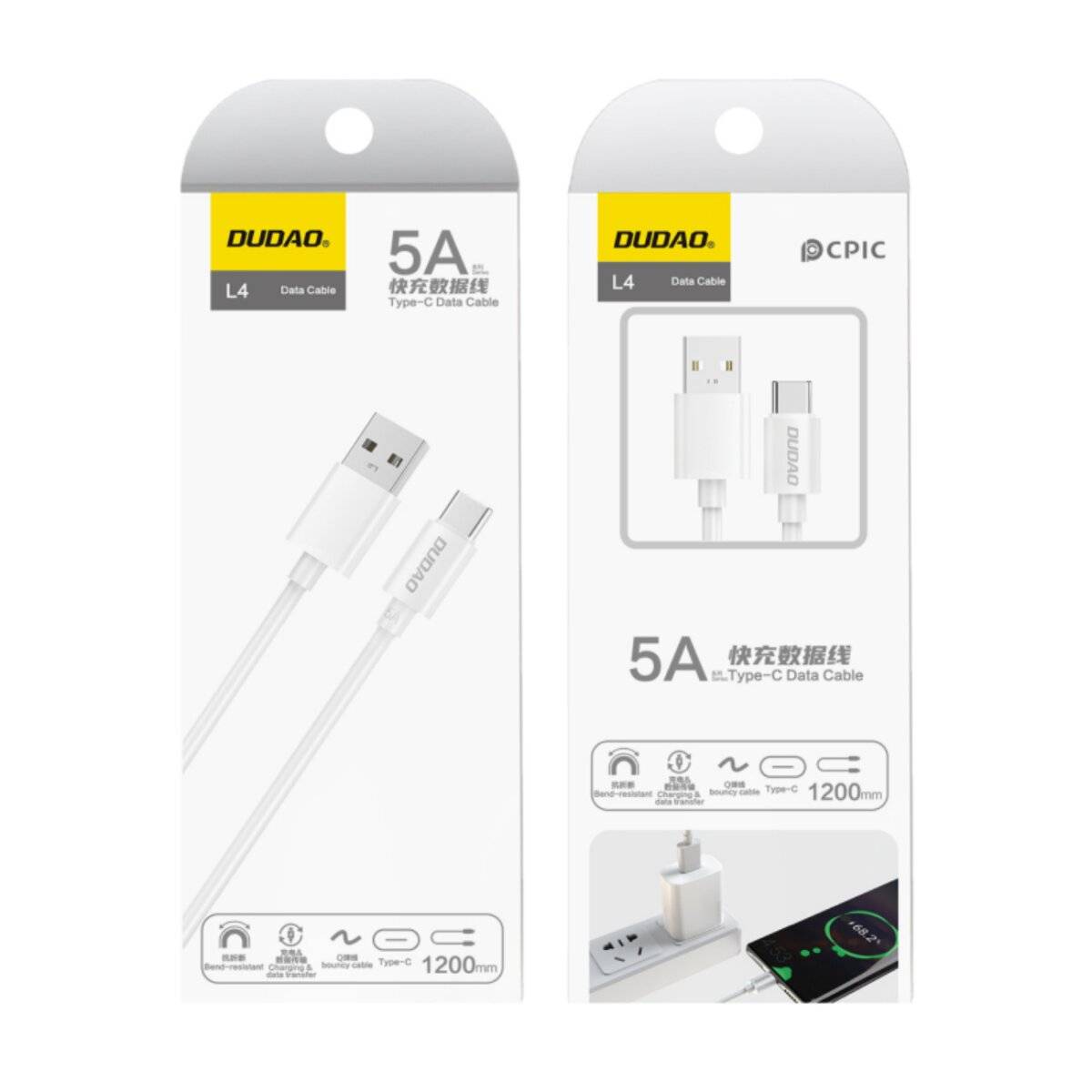 Dudao Kabel USB Typ C 2.1A 1m weiß L4T
