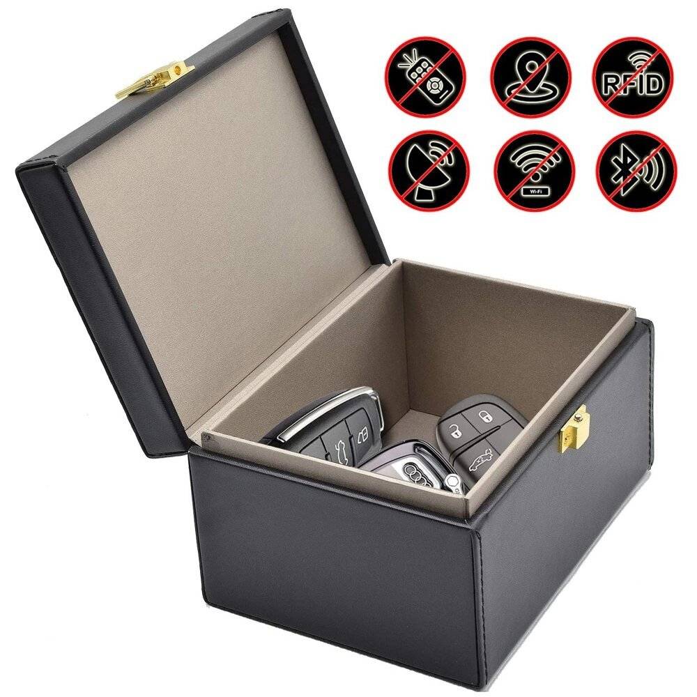 Signal blocking chest Funkblockierbox Faraday Box Autoschlüssel Telefon schwarz