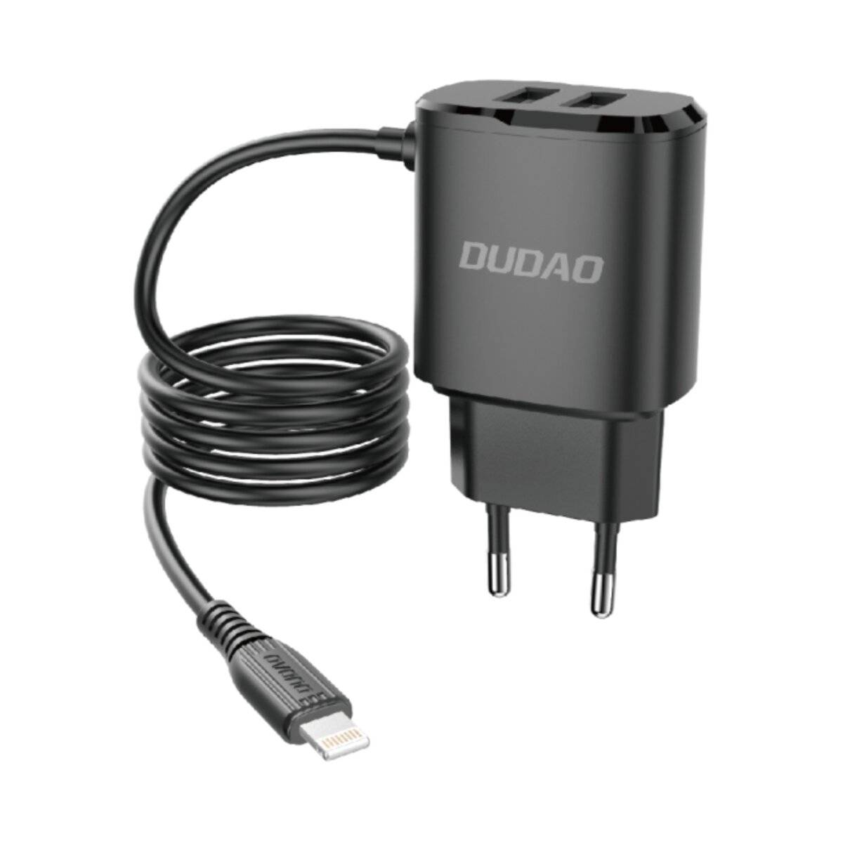 Dudao 2x USB Wandladegerät eingebautem 12 W Lightning Kabel schwarz A2ProL