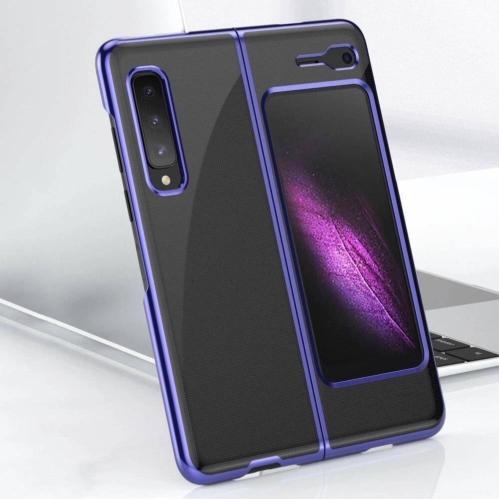 Plating Case hard Electroplating frame Handyhülle Schutzhülle Samsung Galaxy Fold blau