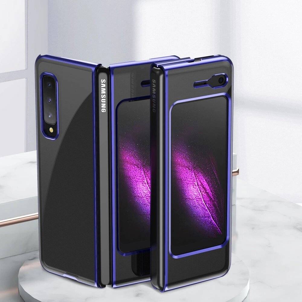 Plating Case hard Electroplating frame Handyhülle Schutzhülle Samsung Galaxy Fold blau