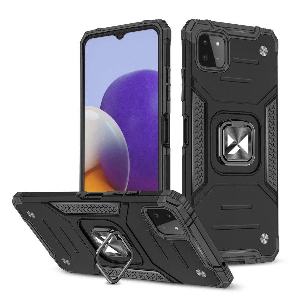 Wozinsky Ring Armor Tough Hybrid Case Cover + Magnethalterung Samsung Galaxy A22 4G schwarz