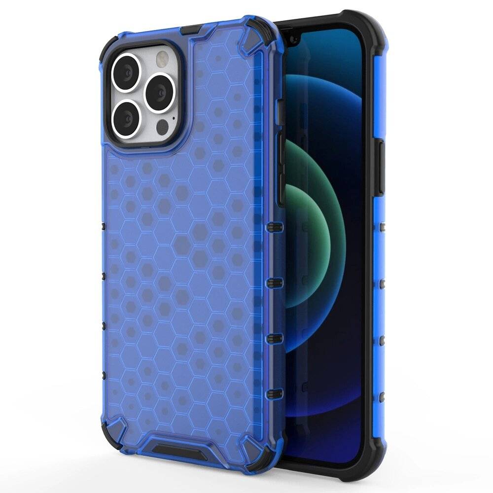 Honeycomb Handyhülle Schutzhülle TPU Rahmen iPhone 13 Pro Max blau