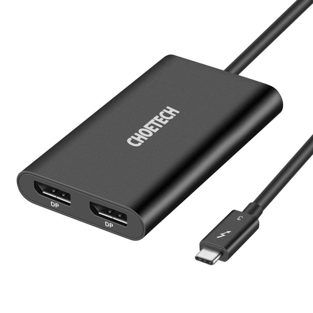 Choetech Adapterstecker Adapter USB Typ C Thunderbolt 3 40Gbps - 2x DisplayPort 4K 60Hz schwarz