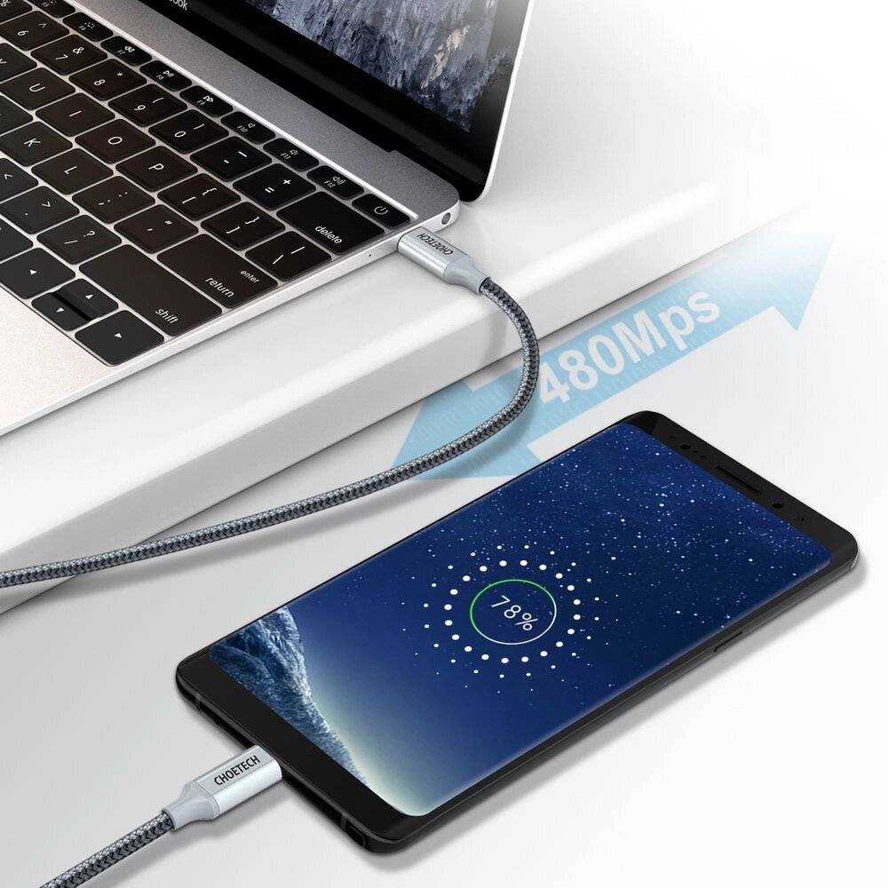 Choetech USB-C auf USB-C Kabel, 100W PD, 5A, 1.8m, Nylon, Grau