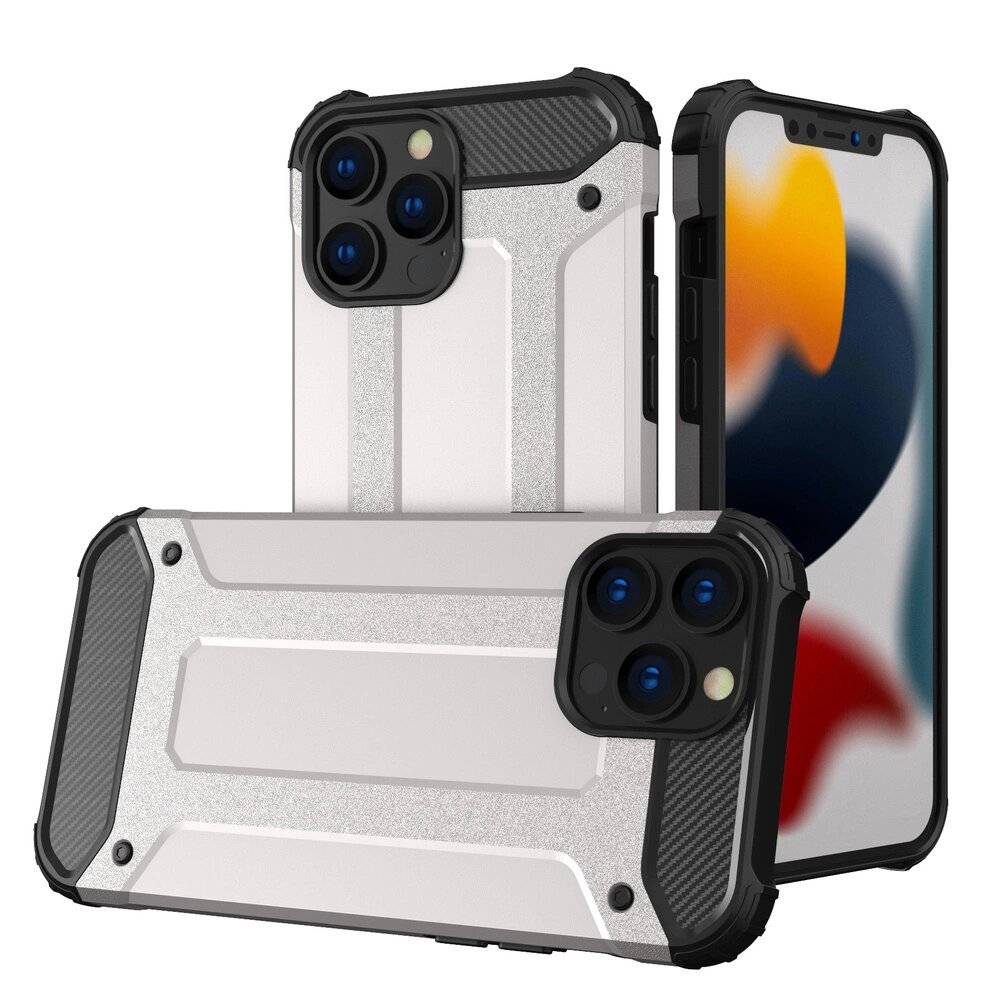 Hybrid Armor robuste TPU/PC Panzer Handyhülle Hard Case iPhone 13 Pro silber