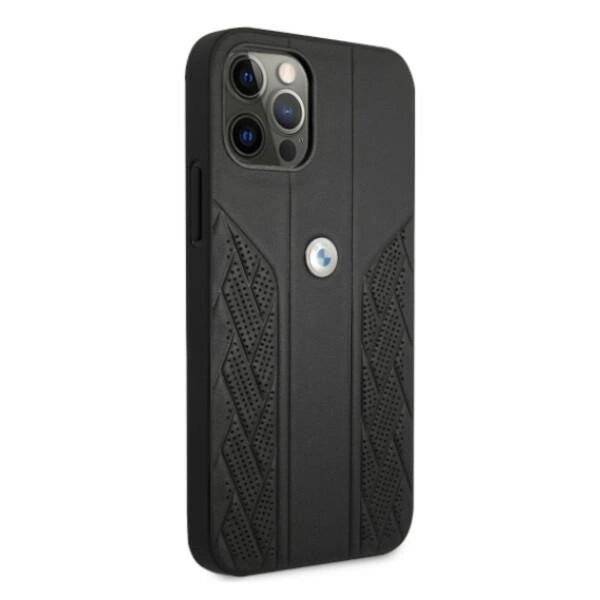 BMW Tasche BMHCP12MRSPPK iPhone 12/12 Pro 6.1" Schwarz/Schwarz Hardcase Leder Curve Perforate