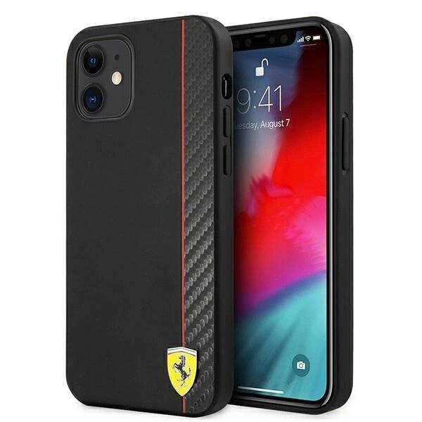 Ferrari FESAXHCP12SBK iPhone 12 mini 5,4″ schwarz/schwarz Hardcase On Track Carbon Stripe
