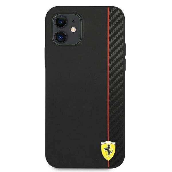 Ferrari FESAXHCP12SBK iPhone 12 mini 5,4″ schwarz/schwarz Hardcase On Track Carbon Stripe