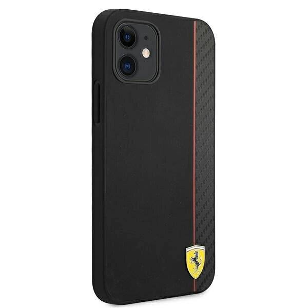 Ferrari FESAXHCP12SBK iPhone 12 mini 5,4″ schwarz/schwarz Hardcase On Track Carbon Stripe