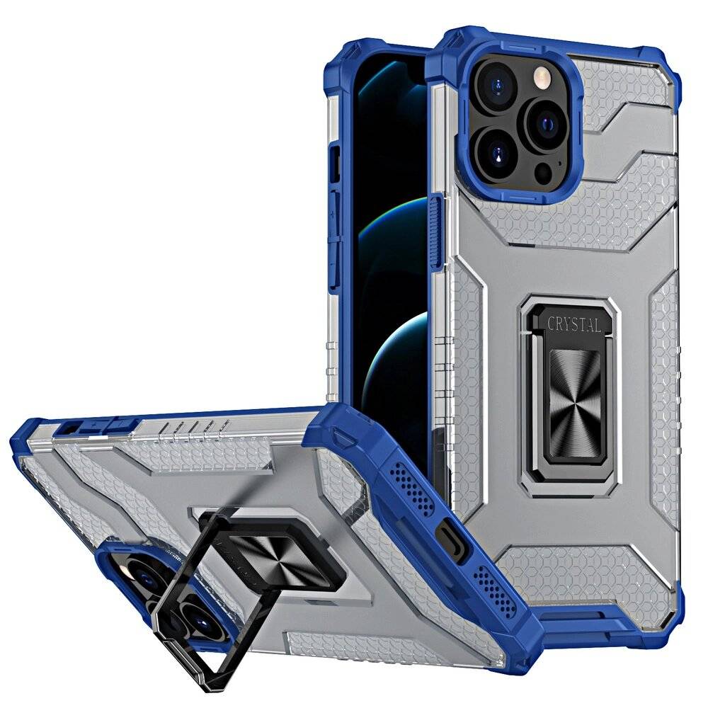Crystal Ring Case robuste Kickstand TPU/PC Panzer Handyhülle Hard iPhone 13 Pro Max blau