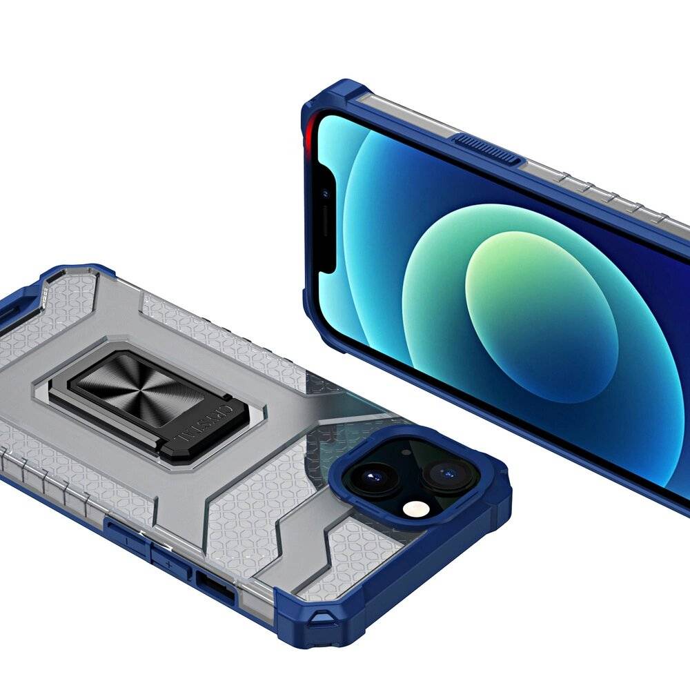 Crystal Ring Case robuste Kickstand TPU/PC Panzer Handyhülle Hard iPhone 12 mini blau