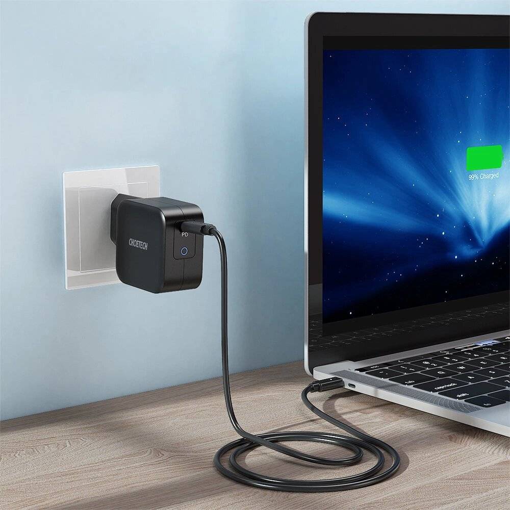 Choetech Q6006 GaN USB-C Wandladegerät, 61W Power Delivery, Quick Charge 3.0, Schwarz
