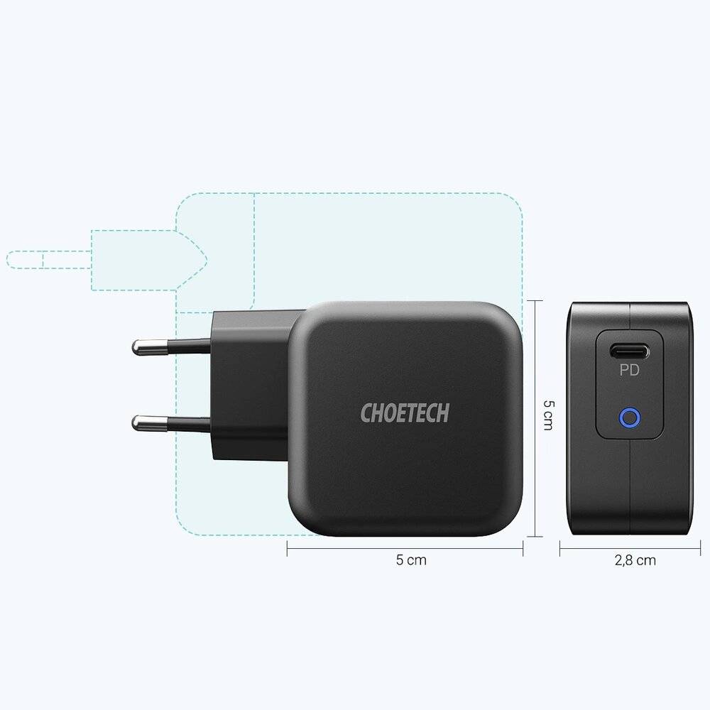 Choetech Q6006 GaN USB-C Wandladegerät, 61W Power Delivery, Quick Charge 3.0, Schwarz
