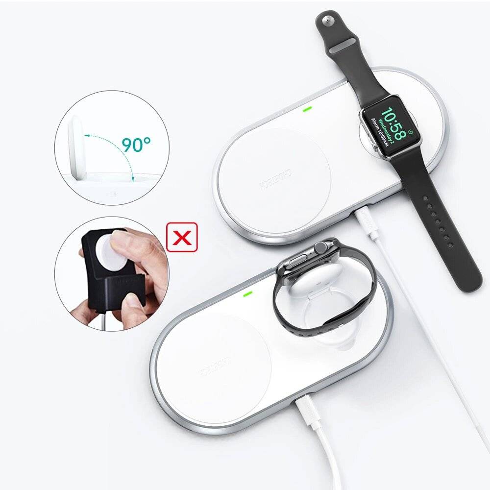 Choetech Qi 2in1 kabelloses Ladegerät Smartphones / Apple Watch Standfuß MFI USB Typ C weiß T317
