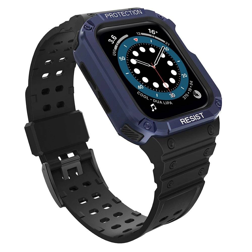 Protect Strap Band Apple Watch 42/44/45mm Panzergehäuse Armband - Schwarz, Blau