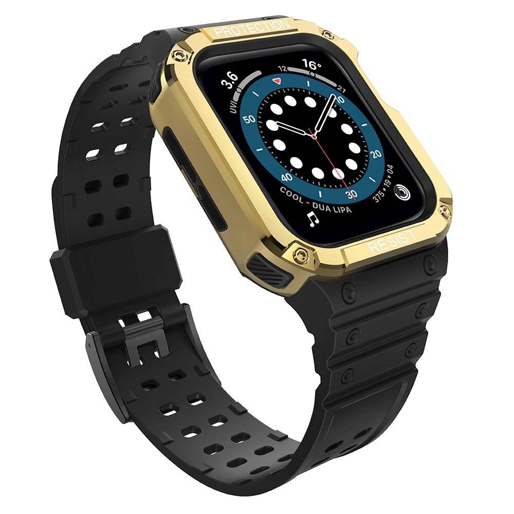 Protect Strap Band Apple Watch 42/44/45mm Panzergehäuse Armband - Schwarz, Gold
