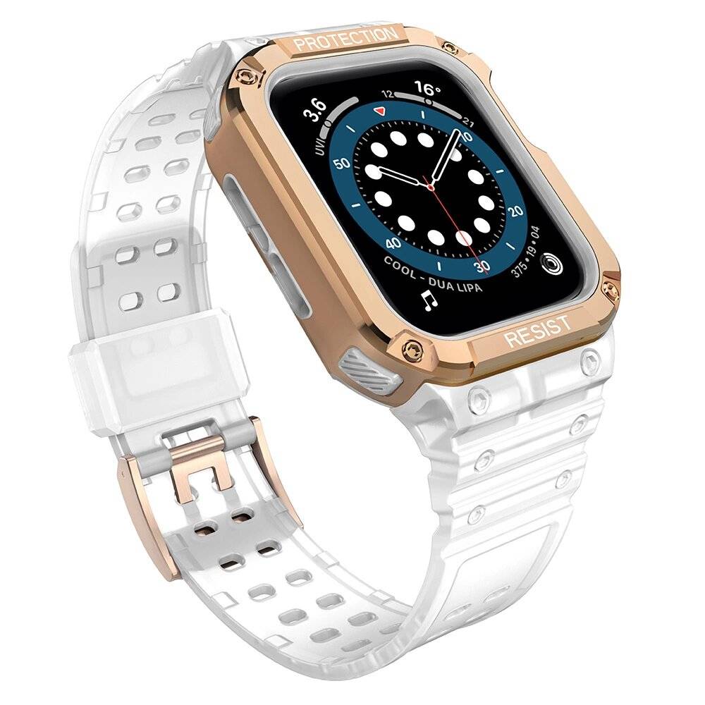 Protect Strap Band Apple Watch 42/44/45mm Panzergehäuse Armband - Transparent, Roségold