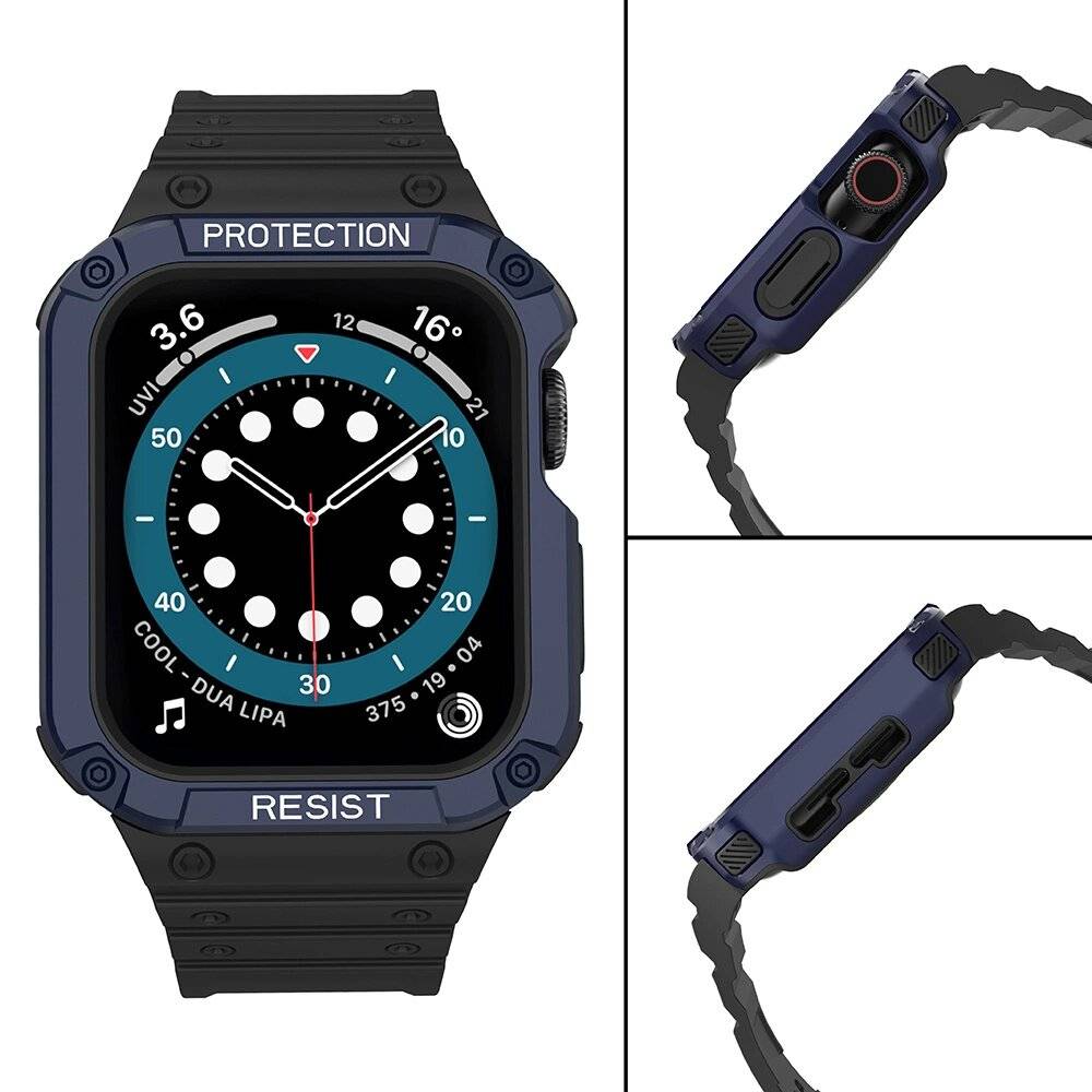 Protect Strap Band Apple Watch 42/44/45mm Panzergehäuse Armband - Schwarz, Blau