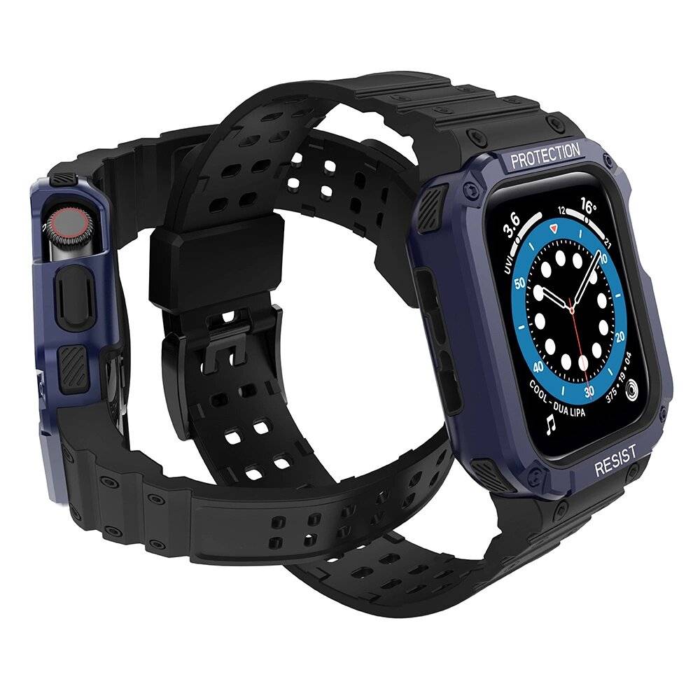 Protect Strap Band Apple Watch 42/44/45mm Panzergehäuse Armband - Schwarz, Blau