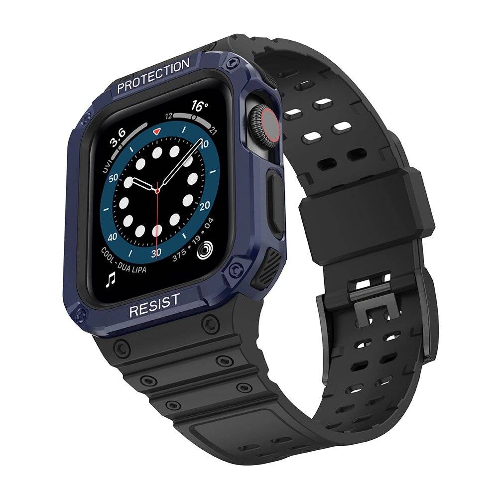 Protect Strap Band Apple Watch 42/44/45mm Panzergehäuse Armband - Schwarz, Blau