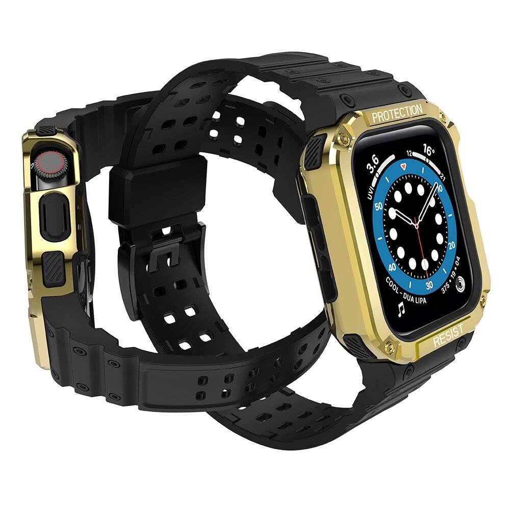 Protect Strap Band Apple Watch 42/44/45mm Panzergehäuse Armband - Schwarz, Gold
